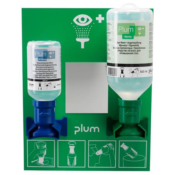 Plum Augen-Notfallstation offen, 2 Flaschen inkl. Wandhalter, Piktogramm, Spiegel und Augen-Notfallp