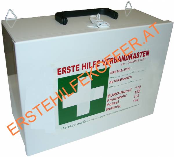 Erste Hilfe Kasten / Koffer weiß aus Metall, leer, Typ 1