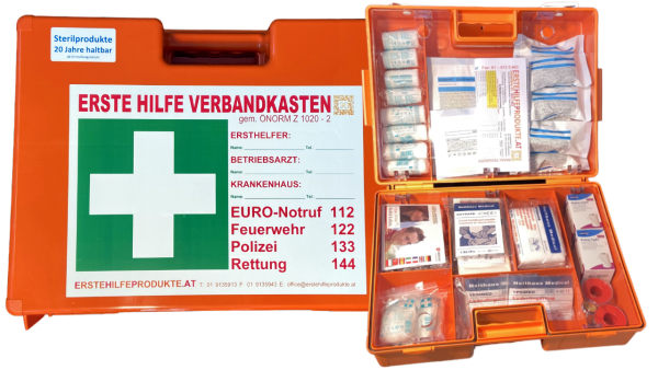 Erste Hilfe Koffer Typ 2 mit 20 Jahre haltbaren Sterilprodukten* ÖNORM Z1020-2