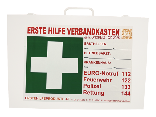 Erste Hilfe Kasten Metall weiß inkl. Komplettfüllung ÖNORM Z 1020:2025