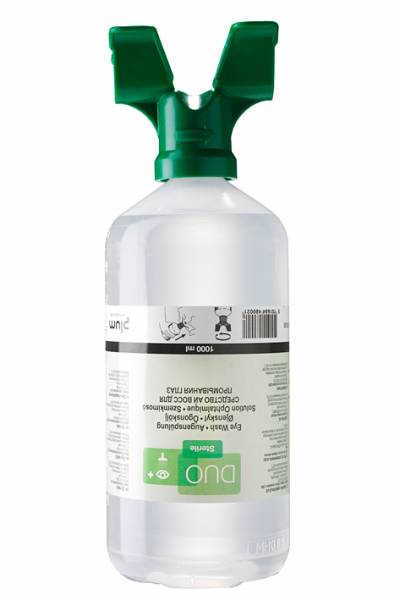 Plum Augenspülflasche mit Duo Augenaufsatz gefüllt mit 1000 ml steriler NaCl-Lösung 0,9%