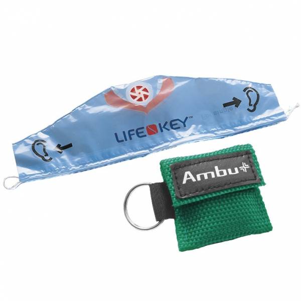 AMBU LifeKey im grünen Softcase- Schlüsselanhänger mit Ambu-Logo
