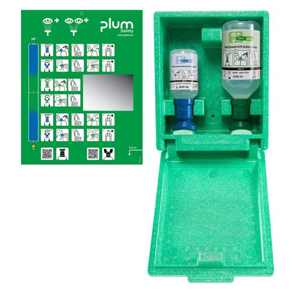 Plum Green Box mit 2 Flaschen in Wandbox mit separater Piktogrammtafel mit Spiegel