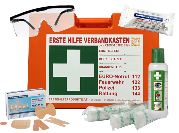 Erste Hilfe Koffer ECO2025 mit Komplettfüllung gemäß NEUER ÖNORM Z 1020:2025 + Zusatzausstattung